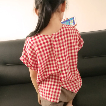 Карирана детска блуза за момиче с копчета в три цвята
