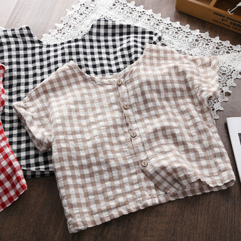 Карирана детска блуза за момиче с копчета в три цвята
