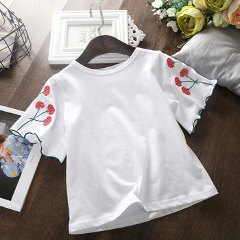 Детска блуза за момиче с флорална бродерия в бял и син цвят