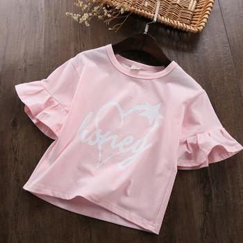 Детска тениска за момиче с апликация в черен и розов цвят