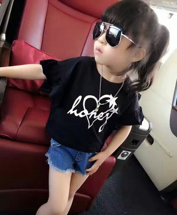 Детска тениска за момиче с апликация в черен и розов цвят