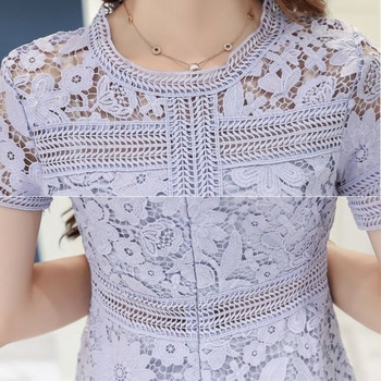 Γυναικείο δαντελένιο  φόρεμα με κοντό μανίκι σε τρία χρώματα