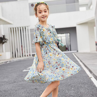 Μοντέρνο παιδικό φόρεμα με floral μοτίβα και μανίκι λωτού σε δύο χρώματα