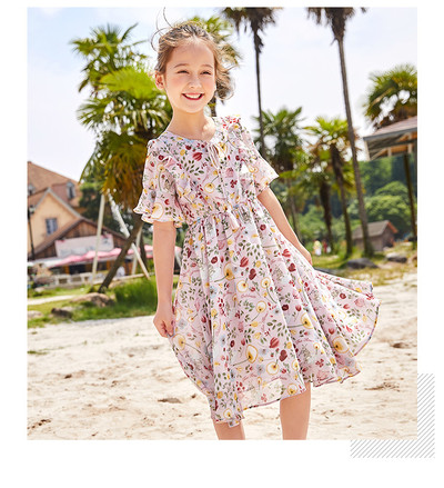 Μοντέρνο παιδικό φόρεμα με floral μοτίβα και μανίκι λωτού σε δύο χρώματα