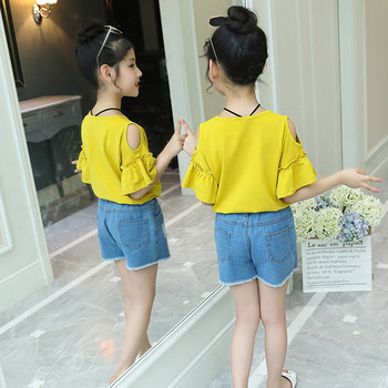 Κομψή παιδική μπλούζα για κορίτσια με κέντημα σε λευκό και κίτρινο χρώμα