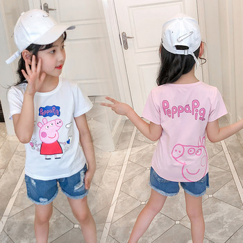 Детска тениска за момиче с апликация в бял и розов цвят