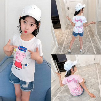 Детска тениска за момиче с апликация в бял и розов цвят