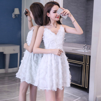 Rochie scurta de dama din dantela in doua culori