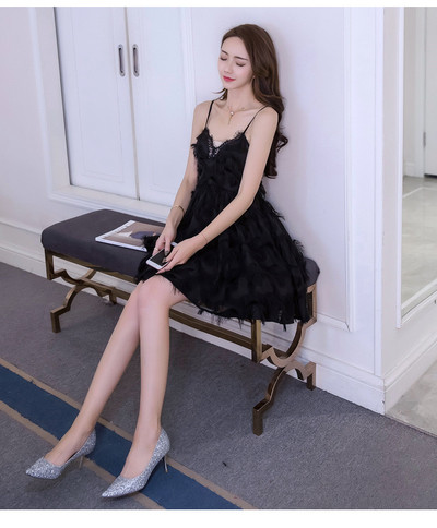 Rochie scurta de dama din dantela in doua culori