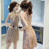 Γυναικείο κομψό σύντομο φόρεμα από δαντέλα σε τρία χρώματα