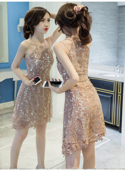 Γυναικείο κομψό σύντομο φόρεμα από δαντέλα σε τρία χρώματα