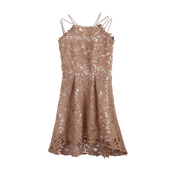 Γυναικείο κομψό σύντομο φόρεμα από δαντέλα σε τρία χρώματα