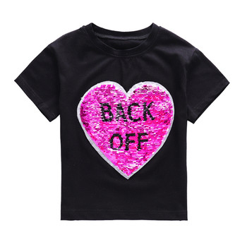 Детска тениска за момиче с надпис и пайети в бял и черен цвят