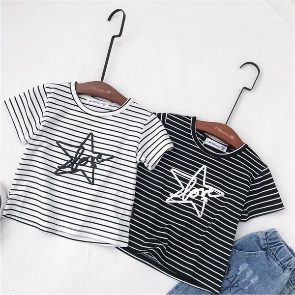 Tricou pentru copii alb-negru cu broderie