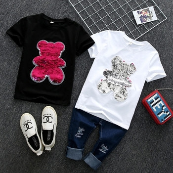Детска тениска за момиче с пайети в няколко модела