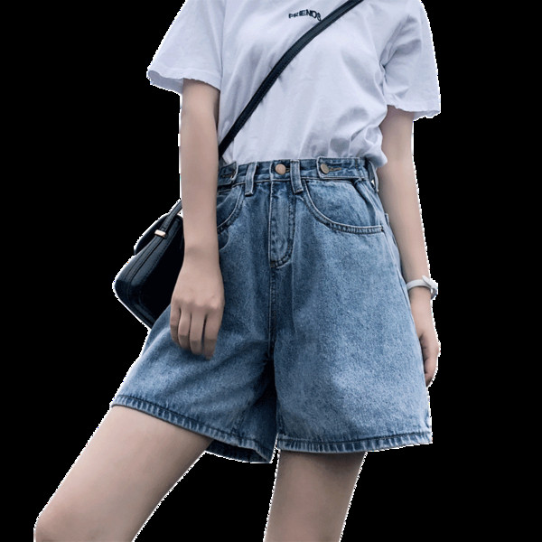 Blugi scurti curați de damă, cu talie înaltă, de culoare deschisă