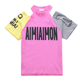 Παιδικό T-shirt για κορίτσια με επιγραφές και ανοιχτούς ώμους σε δύο χρώματα