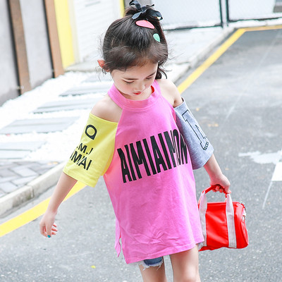 Παιδικό T-shirt για κορίτσια με επιγραφές και ανοιχτούς ώμους σε δύο χρώματα