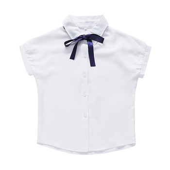 Κομψό παιδικό πουκάμισο σε λευκό με κοντά μανίκια και μαύρη γραβάτα