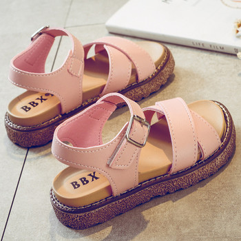 Удобни детски сандали от еко кожа в бял и розов цвят за момичета