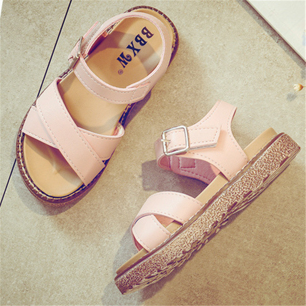 Sandale confortabile pentru copii din piele ecologica in alb si roz pentru fete