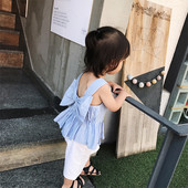 Μοντέρνο παιδικό αμάνικο για κορίτσια με κορδέλα σε δύο χρώματα