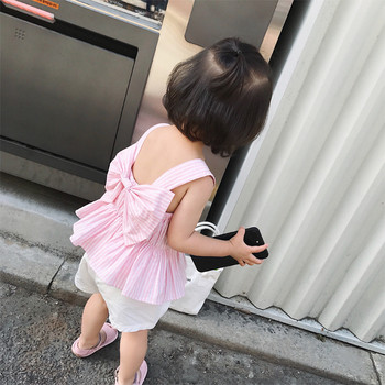 Модерен детски потник за момиче с панделка в два цвята