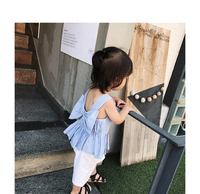 Μοντέρνο παιδικό αμάνικο για κορίτσια με κορδέλα σε δύο χρώματα