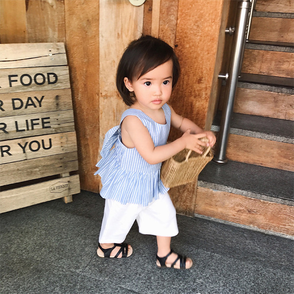 Μοντέρνο παιδικό αμάνικο  για κορίτσια με κορδέλα σε δύο χρώματα