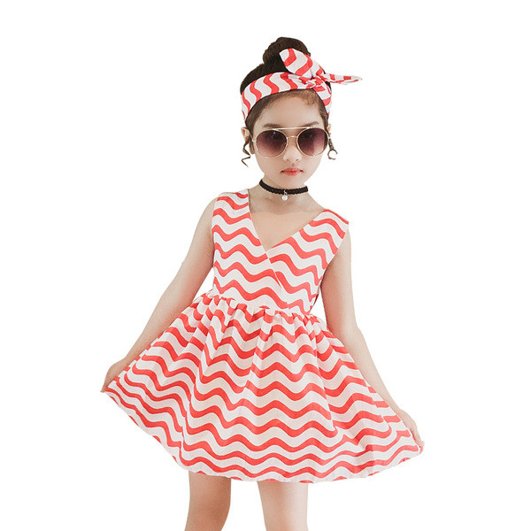Μοντέρνο παιδικό φόρεμα με ντεκολτέ σε σχήμα V σε διάφορα χρώματα