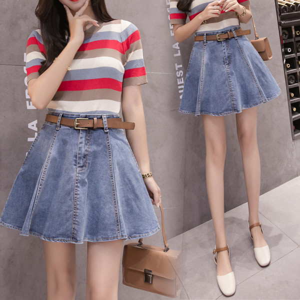 Fusta de denim scurta de dama cu talie inalta