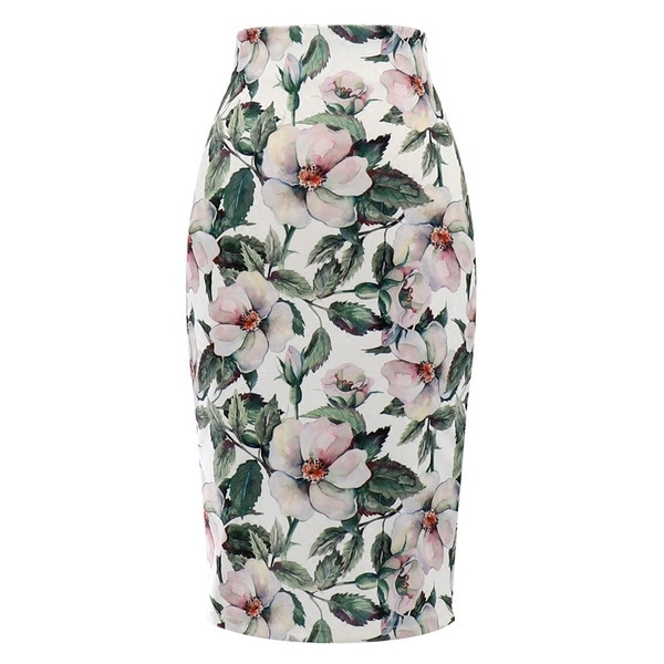 Дълга дамска пола с висока талия  във флорален десен 