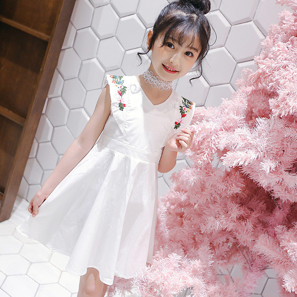 Rochie moderna pentru copii cu motive florale in doua culori