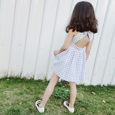 Карирана детска рокля с гол гръб в два цвята 