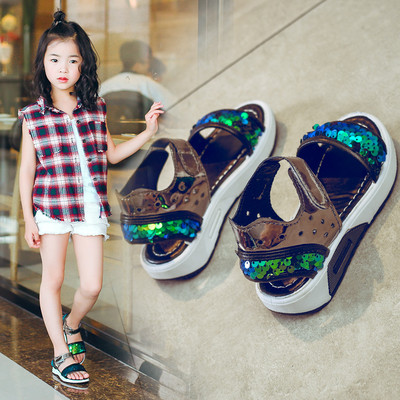 Детски сандали за момичета с пайети в три цвята