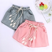 Pantaloni scurti pentru copii cu talie inalta elastica in doua culori