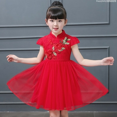 Модерна детска рокля с флорални мотиви и тюл в два  цвята