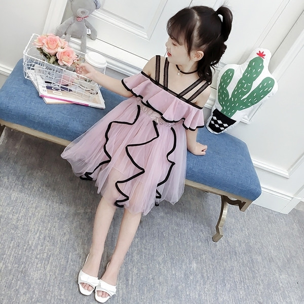 Rochie moderna pentru copii cu tul in doua culori