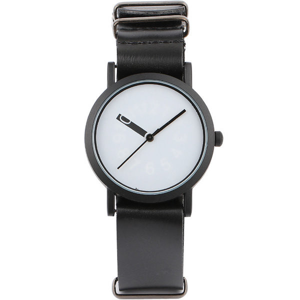 Ceas simplu de damă în alb și negru cu curea din piele artificială