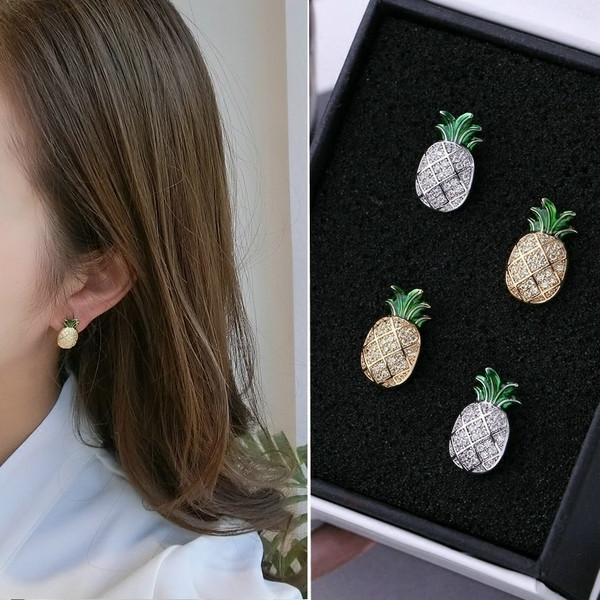 Cercei dama in doua culori - Ananas