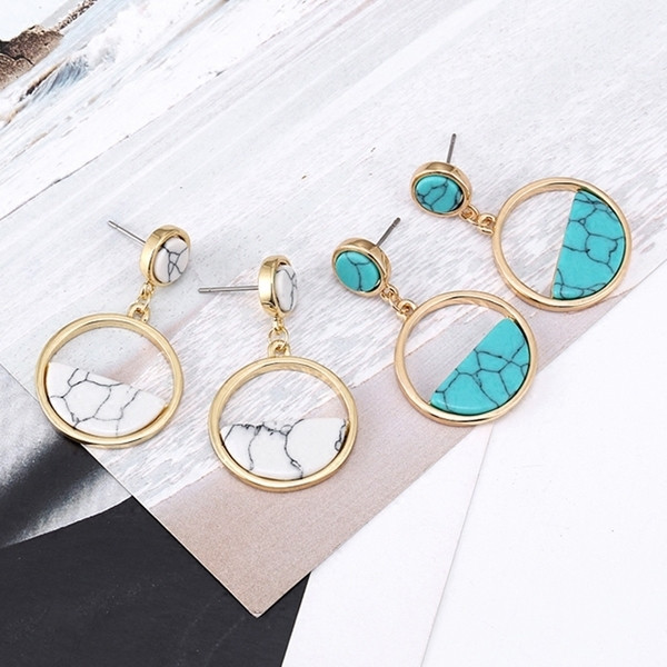 Cercei de dama turcoaz in doua culori