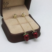 Cercei lungi de dama in doua culori - capsuni