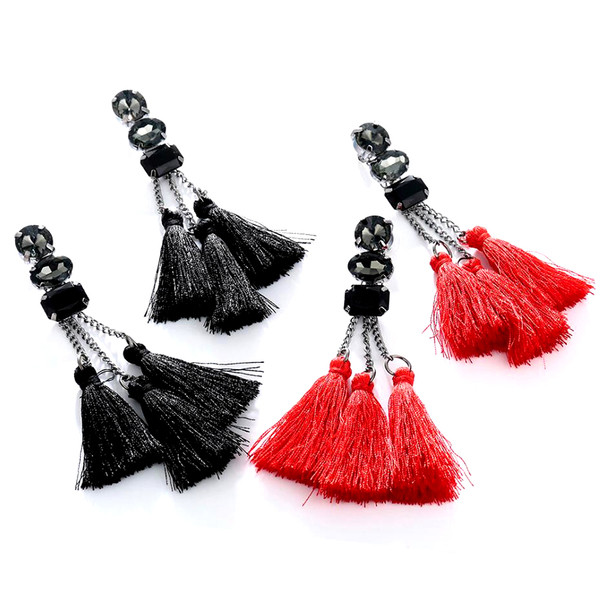 Дамски дълги обеци с камъни в два цвята