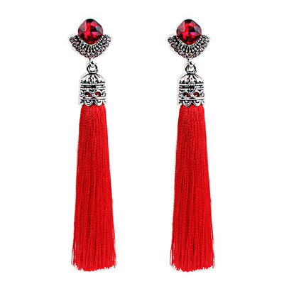 Women`s long earrings with crystal and tassel