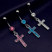 Γυναικείο σκουλαρίκι οφαλών σε σχήμα σταυρού - με διάφορα χρώματα