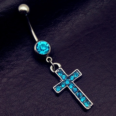 Γυναικείο σκουλαρίκι οφαλών σε σχήμα σταυρού - με διάφορα χρώματα