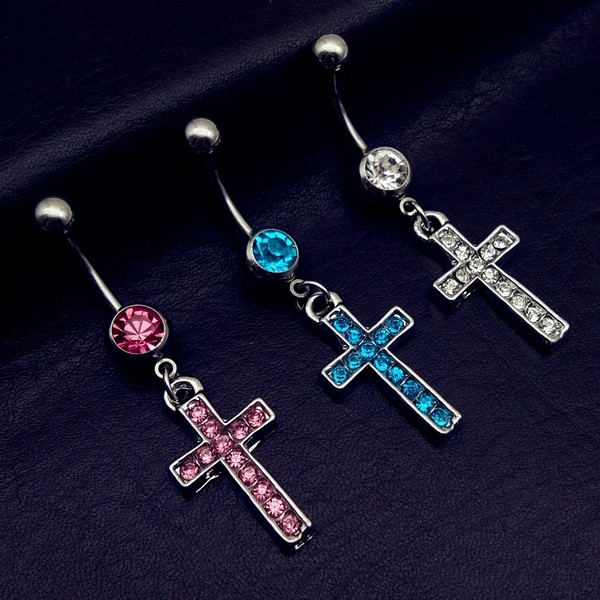 Γυναικείο σκουλαρίκι οφαλών σε σχήμα σταυρού - με διάφορα χρώματα