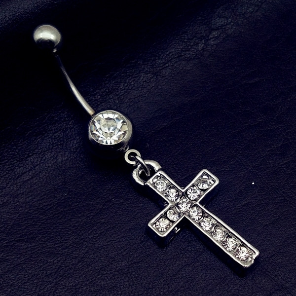 Γυναικείο σκουλαρίκι οφαλών σε σχήμα σταυρού - με διάφορα χρώματα