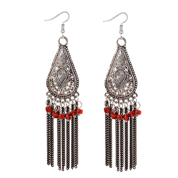 Cercei lungi de dama cu pietre in trei culori