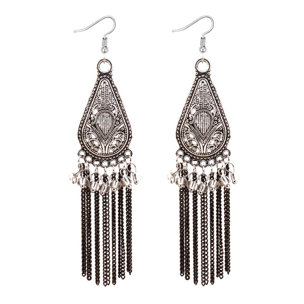 Cercei lungi de dama cu pietre in trei culori